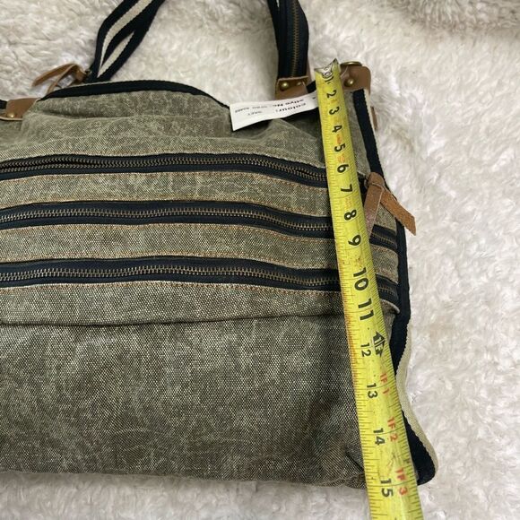 Uddini  grey distressed canvas large tote with brown faux leather trims - Picture 8 of 14